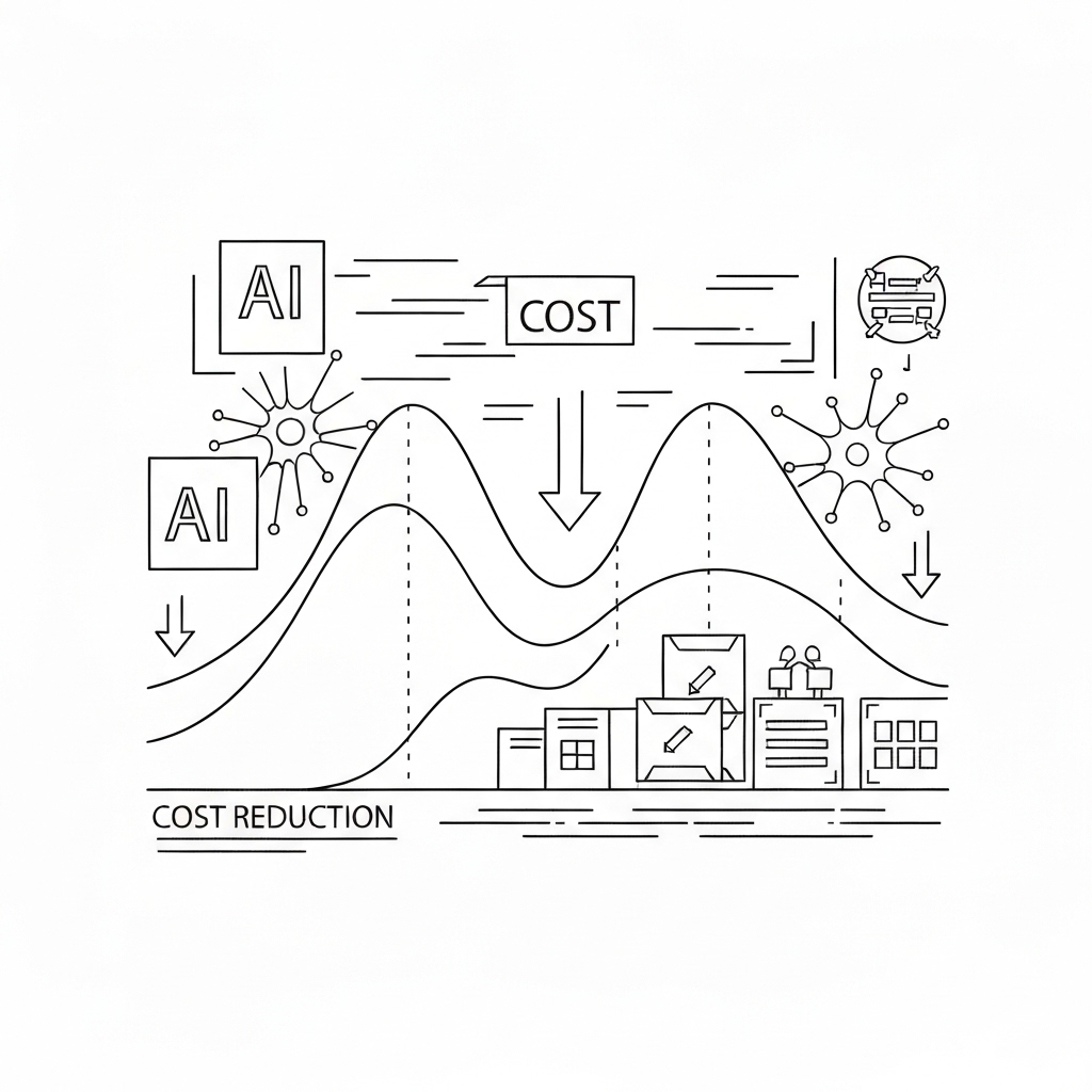 AI-Enabled Supply Chain Cost Reduction Conceptual image illustrating AI reducing supply chain costs with abstract curves and digital design elements.