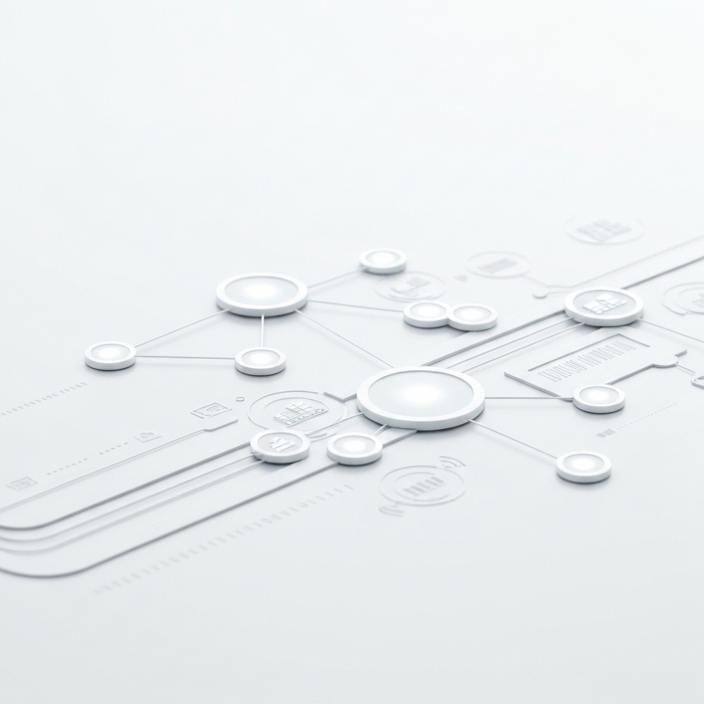 AI-Driven Supply Chain Optimization Minimalist conceptual image showing AI optimizing a supply chain with digital nodes and pathways.