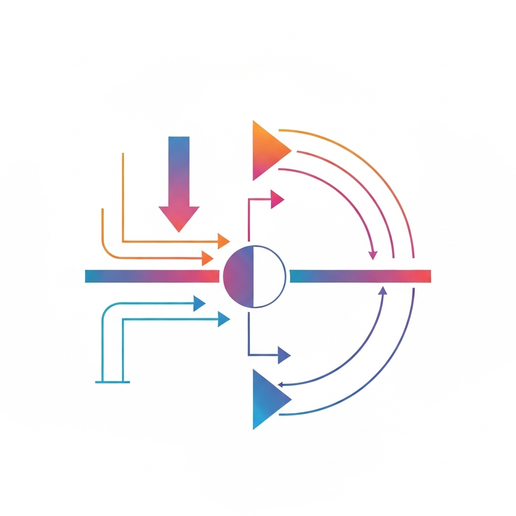 Minimalist conceptual image showing data flow and operational improvement through KPIs in manufacturing.