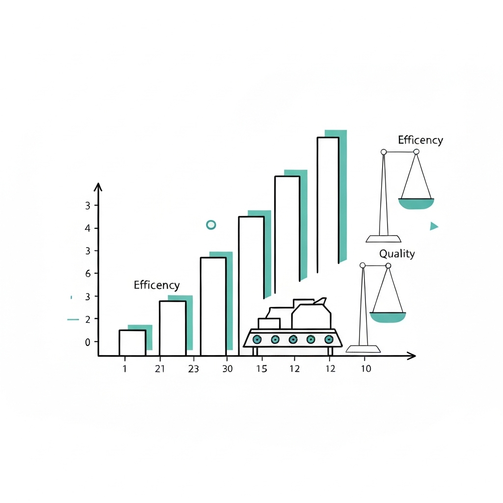 Implementing KPI Strategy in Manufacturing Operations Minimalist conceptual image depicting KPI strategy implementation for manufacturing business focusing on metrics, efficiency and optimization