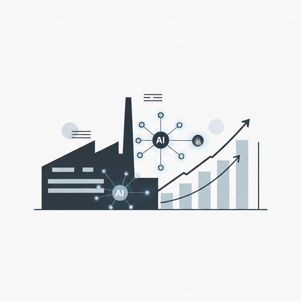 Measuring Success in Manufacturing AI Integration Conceptual visualization of measuring success and scaling AI in manufacturing operations