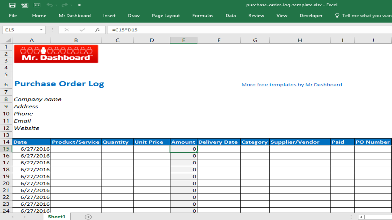 Purchase Order Excel Template