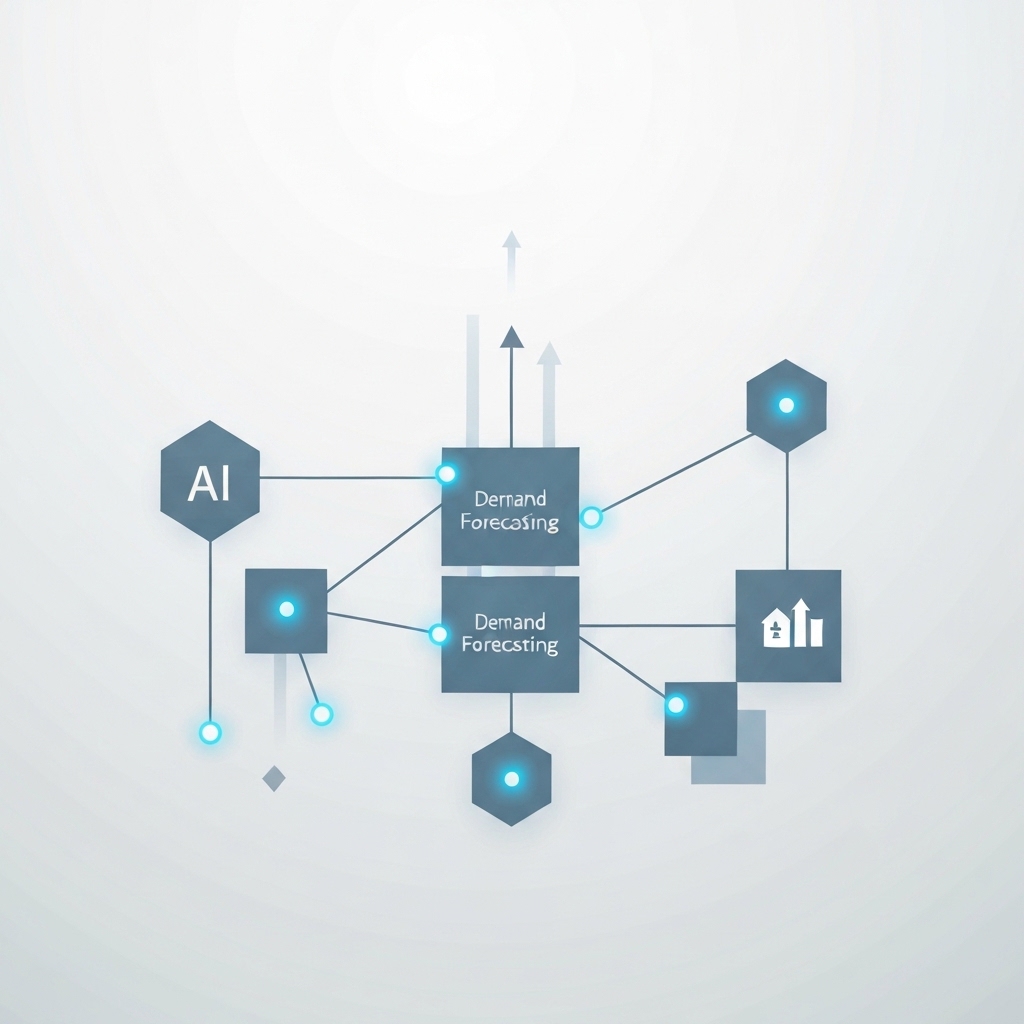 Conceptual minimalist illustration of Supply Chain AI Integration for predictive demand forecasting and inventory optimization