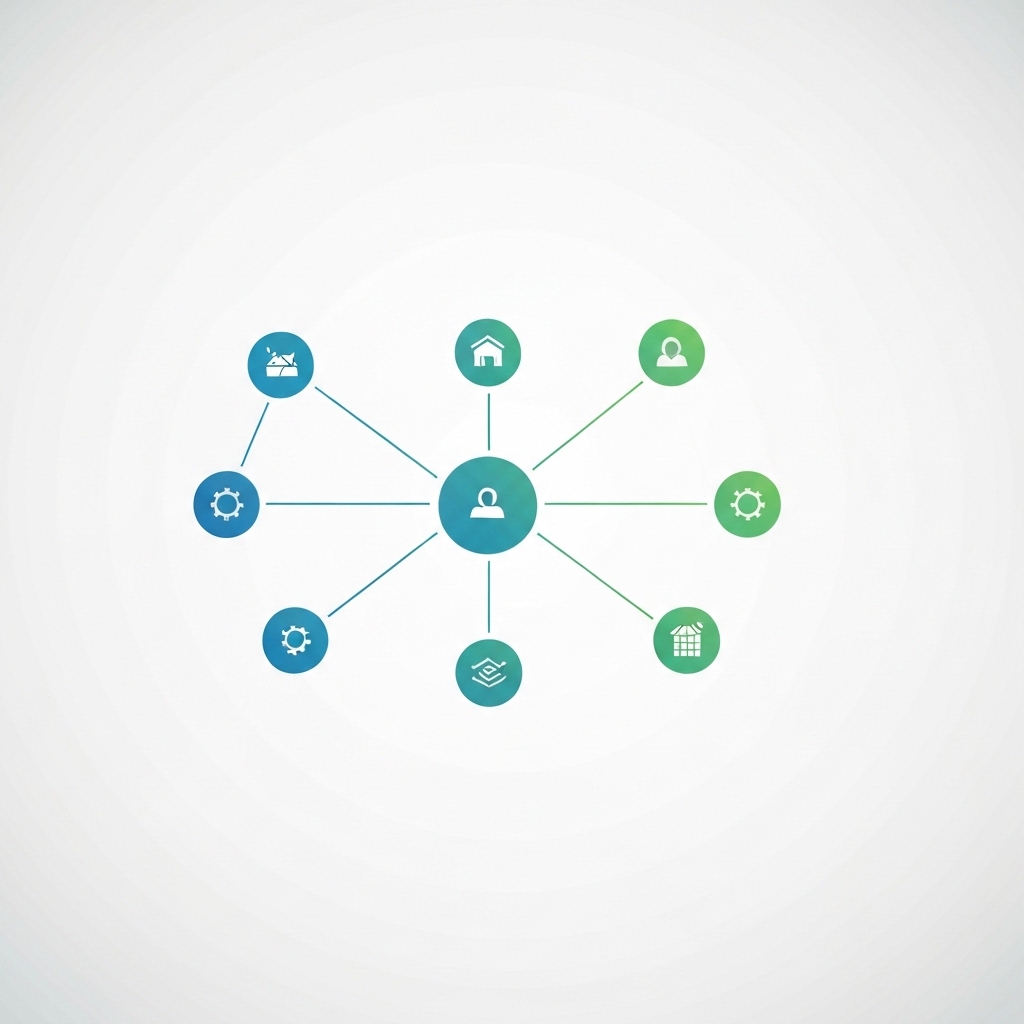 Supply Chain AI Integration Concept Minimalist digital network illustrating interconnected supply chain processes on a white background